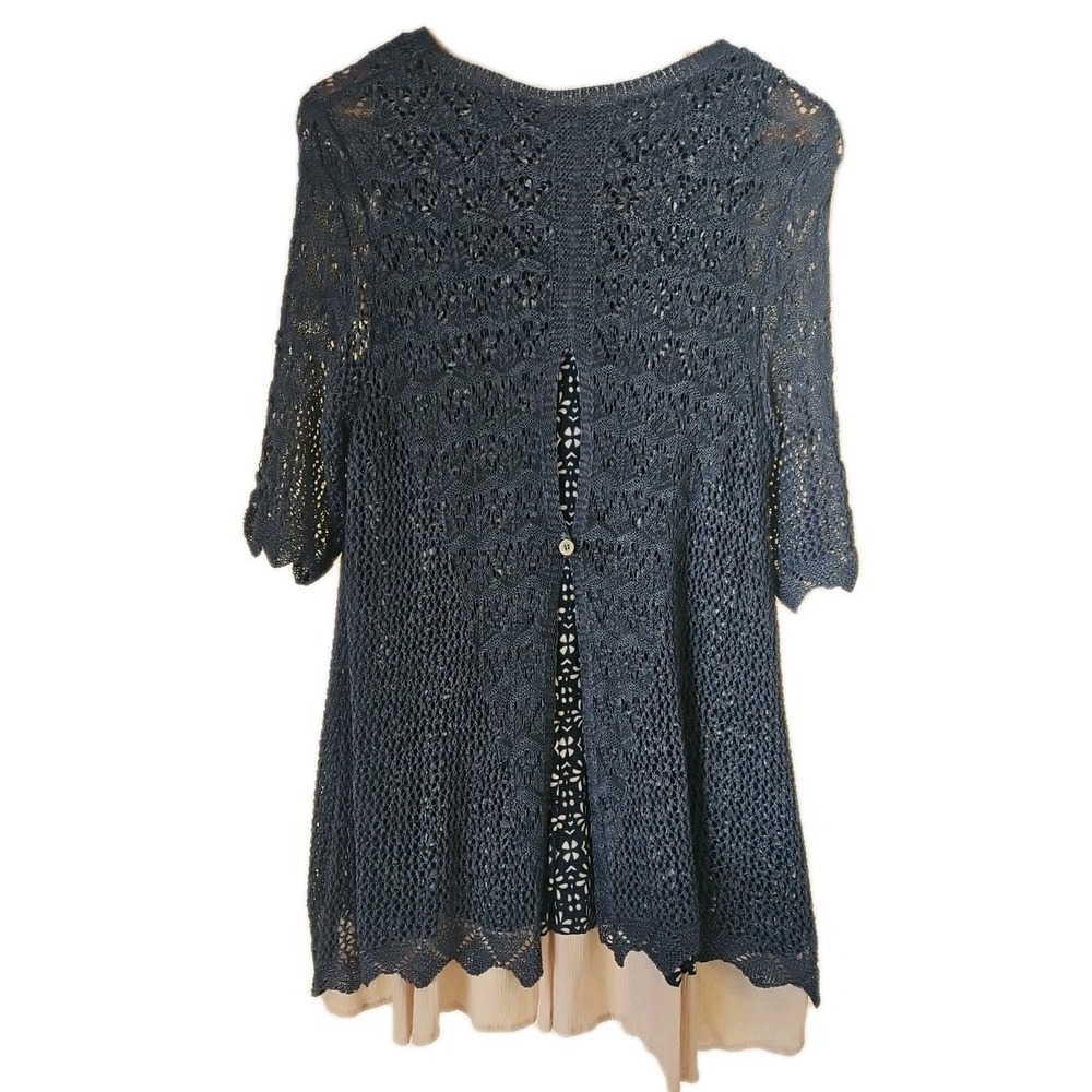 Navy Crochet Layered Women's Top with Cream Lining - Picture 2 of 9